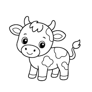 Cute Cow SVG PNG, Baby Cow svg, Farm Animal Cricut Cut File, Kawaii Cow Clipart, Cute Animal PNG for Silhouette, Kids Coloring Page