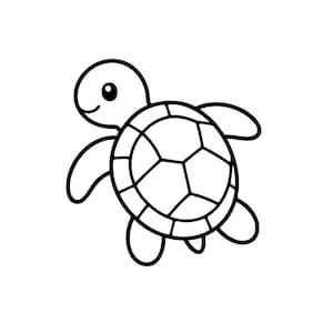 Linda tortuga SVG PNG, imágenes prediseñadas de tortuga kawaii, contorno de tortuga marina bebé, archivo Cricut de animales marinos, silueta minimalista de tortuga
