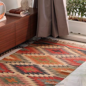 Vintage Rug, 5x7 Kilim Rug, Handwoven Rug, Wool and Jute Rug, Handmade Rug, Kilim Rug, Hallway Rug, Custom Size Rug, Dining Room Rug, Area Rug, Floor Rugs
