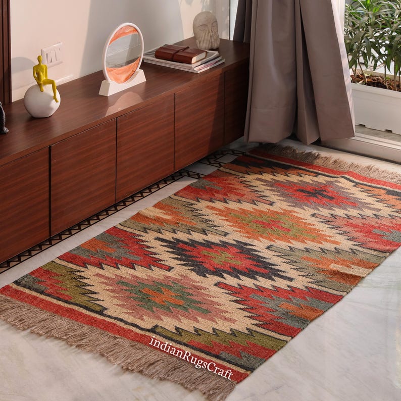 Vintage Rug, 5x7 Kilim Rug, Handwoven Rug, Wool and Jute Rug, Handmade Rug, Kilim Rug, Hallway Rug, Custom Size Rug, Dining Room Rug, Area Rug, Floor Rugs