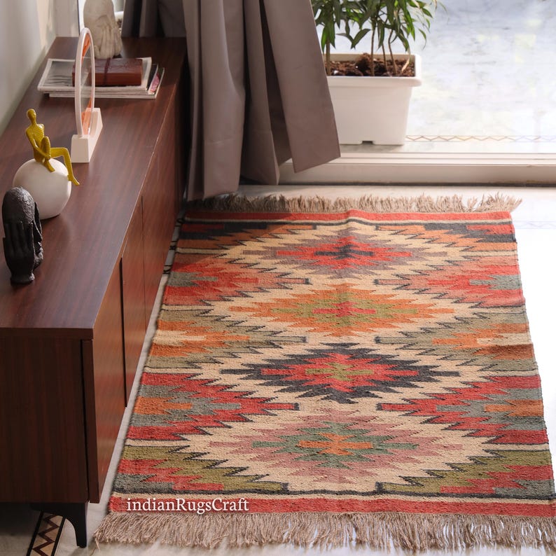 Vintage Rug, 5x7 Kilim Rug, Handwoven Rug, Wool and Jute Rug, Handmade Rug, Kilim Rug, Hallway Rug, Custom Size Rug, Dining Room Rug, Area Rug, Floor Rugs