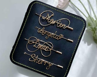 Custom Name Brooches, Elegant Gold Personalized Pins, for Special Occasions, Clothing Pin, Hat Pin, Gift Box Included