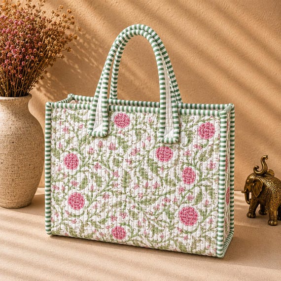 Festive Bow Tote Bag, Handmade Quilted Cotton Bag, Holiday Shopping Tote, Christmas Gift for Women
