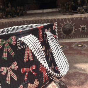 Festive Bow Tote Bag, Handmade Quilted Cotton Bag, Holiday Shopping Tote, Christmas Gift for Women image 4