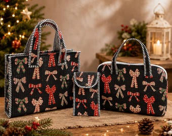 Bolso tote acolchado con estampado de lazo | Funda para iPad y soporte para móvil a juego