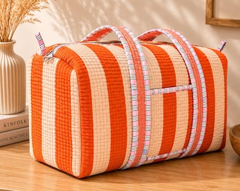 Bolsa de fin de semana acolchada Rangsutra | Bolsa de viaje de noche con rayas naranjas