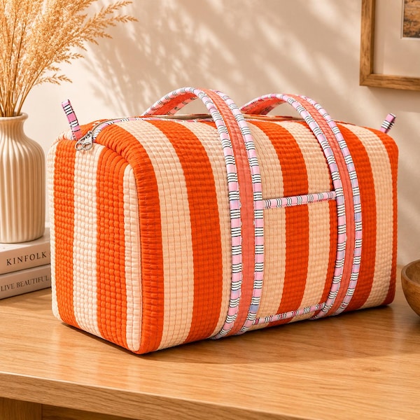 Bolsa de fin de semana acolchada Rangsutra | Bolsa de viaje de noche con rayas naranjas