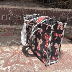 Festive Bow Tote Bag, Handmade Quilted Cotton Bag, Holiday Shopping Tote, Christmas Gift for Women image 8