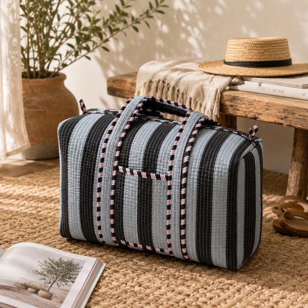 Rangsutra Quilted Weekender Bag | Gray & Black Overnight Duffle