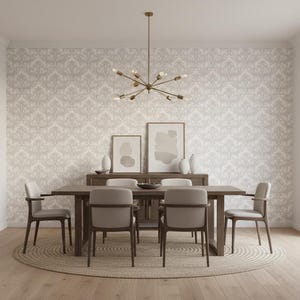 Damask Peel and Stick Wallpaper, Neutral Beige Floral Wall Mural, Elegant Bedroom Decor, Removable Classic Pattern Wallpaper
