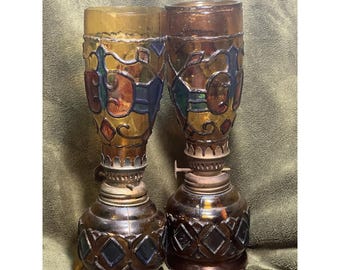 2 lámparas de aceite VTG de 8,5" color ámbar, marca Sailboat, diseño registrado n.° 902452 (1948)