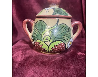 Azucarero mexicano de cerámica Talavera pintado a mano y multicolor (1752)