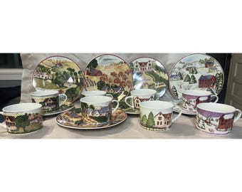 16 szt. Gibson 2 talerze sałatkowe, 2 kubki każdy wzór. 4 wzory: scena farmy (2319)