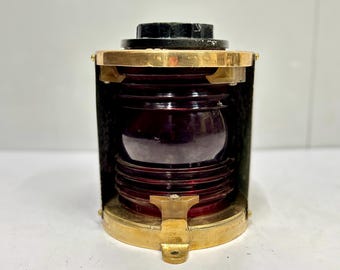 Industriell Perko elektrisk lampa i gunmetall | Autentisk maritim dekorationslampa i röd fiber för bärgning av fartyg | Retro maritim väggbelysning