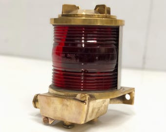 Brass Tranberg Nautical Ship Lamp Red Glass Bulkhead Marine Electric Lantern Coastal Cabin Lighting Maritime Collectible Piece