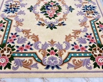 Handmade Tufted Floral Area Rug, Luxury Victorian Rug, French Rococo Wool Carpet, Custom Handmade Rug, Vintage Botanical Living Room Décor
