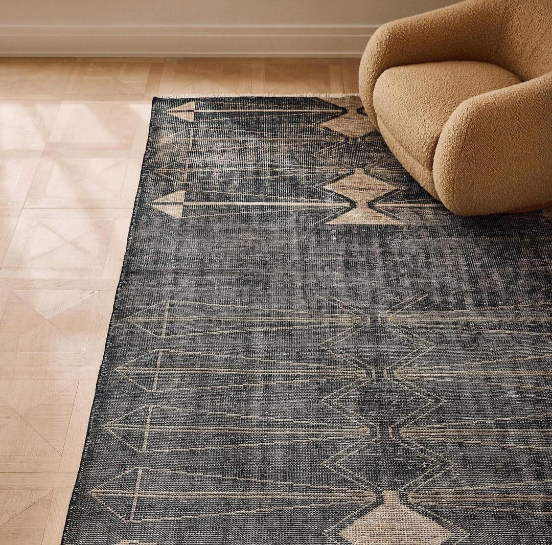 Hand Knotted Tribal Arrow Rug, Charcoal Gray Geometric Area Rug, Modern ...