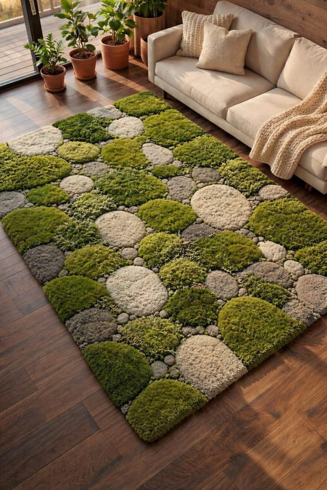 Luxury Moss Rug Tufted, Pebble Stone Carpet, 3D Green Nature Rug ...