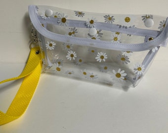 Clear Daisy Vinyl wristlet/crossbody