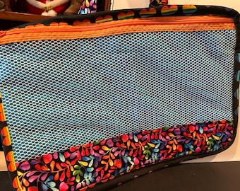 Quilted Cotton Zippered Carry All: Handmade Craft Supply Bag