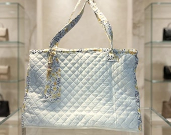 Quilted Tote Bag with Yellow Print Trim