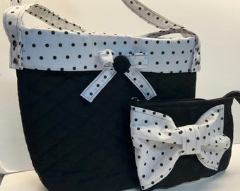 Black Polka Dot Quilted Handbag set