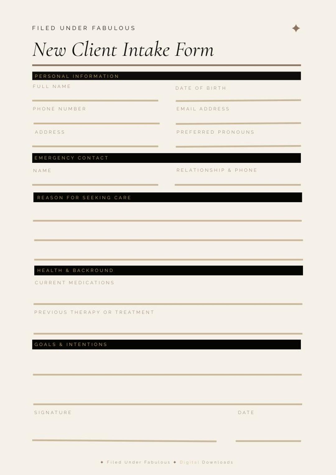 New Client Intake Form – Editable Therapist, Coach, Wellness ...
