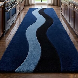 Ayat Carpets Abstract Wave Rug – Hand Tufted New Zealand Wool Area Rug Blue