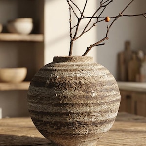 Rust Ceramic Vase Set Farmhouse Boho Decor Textured Terracotta Flower Vase Rustic Table Centerpiece Modern Home Accent Wedding Gift Idea