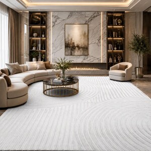 Alfombra de lana tejida a mano – Arcos zen tallados en 3D, alfombra de lujo minimalista