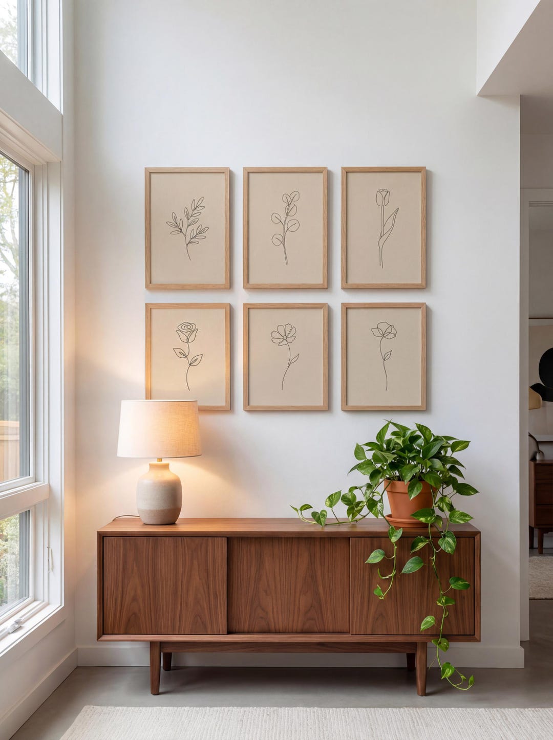 Line Art Botanical Set of 6 | Minimalist Flower Prints Beige Neutral ...