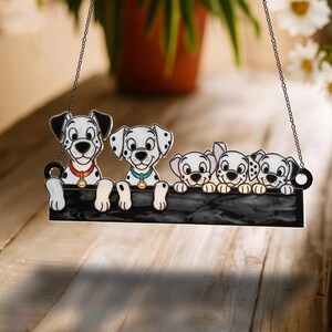 Disneey 101 Dalmatians Suncatcher, Peeking Dog Window Hanging, Faux Stained Glass Acrylic Art, Puppy Movie Characters Decor, Cute Pet Gift