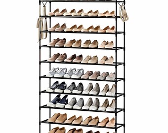 Entryway Shoe Rack Metal Shelf | Free Standing Shoe Organizer  | Space Saving | 10 Tier Shoe Rack Tall Large Capacity