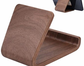 Minimalist Wooden Phone Stand Desk Organizer Rustic Wood Mobile Holder for Office Home Modern Smartphone Stand