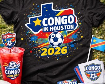 DR Kongo Fußball-Fan-T-Shirt - Houston 2026 World Cup Bekleidung