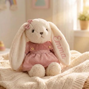 Personalized Embroidered Bunny Plush Baby Gift – Custom Stuffed Rabbit, Baby Shower Gift, Baby’s First Stuffed Animal, Nursery Keepsake