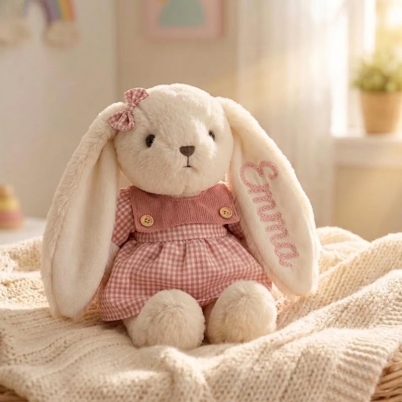 Personalized Embroidered Bunny Plush Baby Gift – Custom Stuffed Rabbit, Baby Shower Gift, Baby’s First Stuffed Animal, Nursery Keepsake