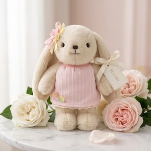 Personalized Embroidered Bunny Plush Baby Gift – Custom Stuffed Rabbit, Baby Shower Gift, Baby’s First Stuffed Animal, Nursery Keepsake