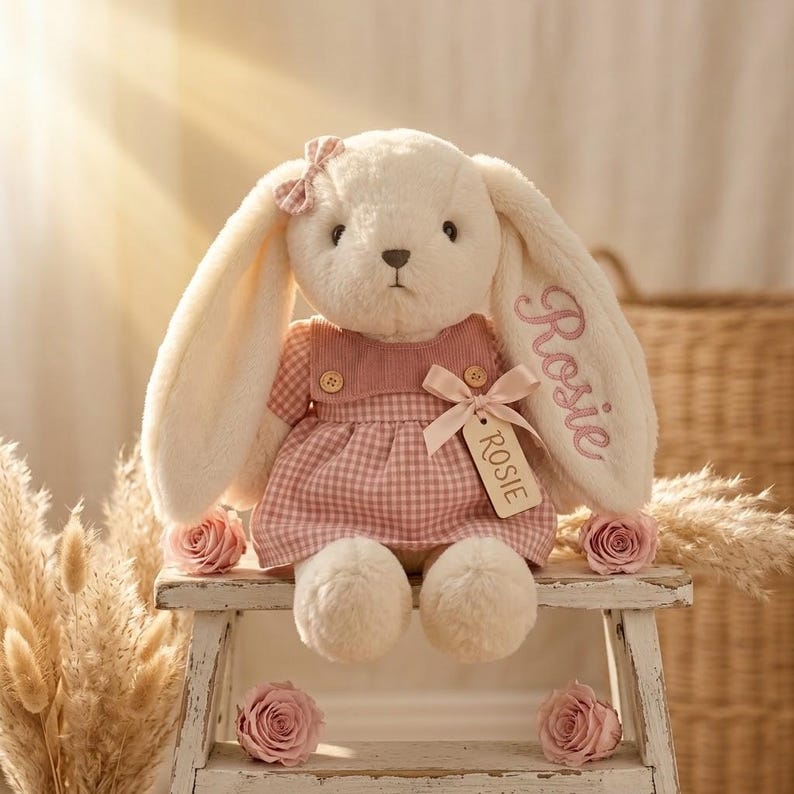 Personalized Embroidered Bunny Plush Baby Gift – Custom Stuffed Rabbit, Baby Shower Gift, Baby’s First Stuffed Animal, Nursery Keepsake