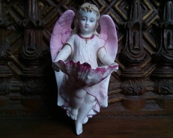 Antique 19th century bisque Holy Water Font Cherub