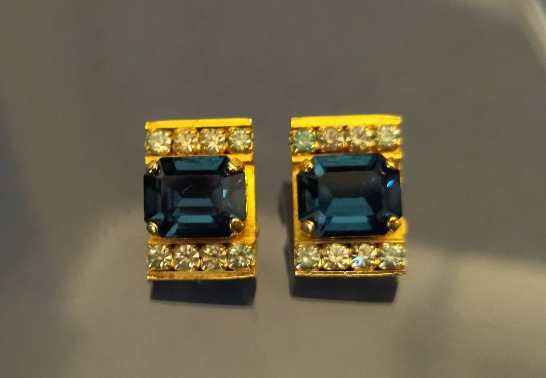 Boutons De Manchette Vintage, Or Et Bleu, Occasion - Modèle 111416, Bon état Général