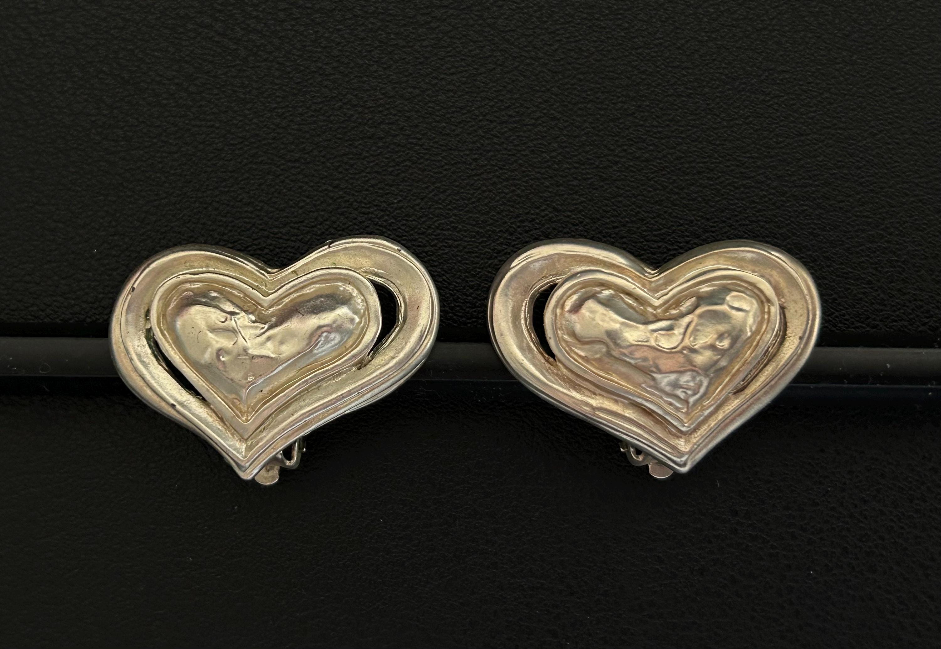 Vintage Marc Labat Paris Couture Designer Heart Clip On Earrings