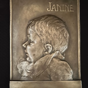 Antique French Art Deco Bronze Plaque Janine