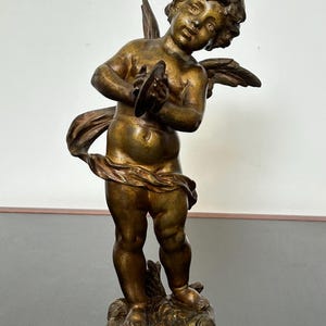 Antique Young Angel Cherub Boy Spelter Figurine Child Statue Moreau Sculptor