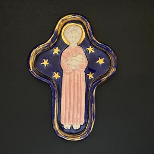 Antique French Ceramic Cross Protection