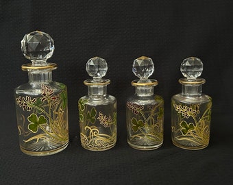 Antique 1900 French Perfume Bottles Enameled Crystal