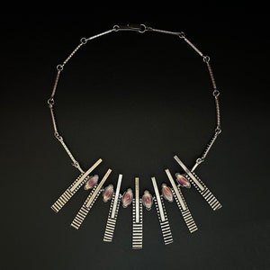 Vintage Silver Tone Modernist Necklace 1970