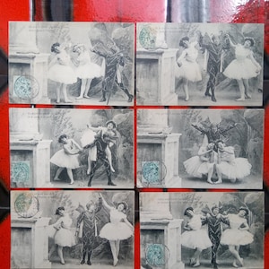 Antico set di 6 cartoline romantiche francesi dei primi del 1900
