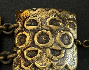 Bracelet Vintage En Bronze Années 70 - Marque M. Buffet - Parfait état - Style Aztèque