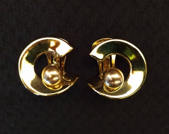 Boucles D'oreilles Clips En Métal Doré Signées Pierre Lang - Occasion - Style Pierre Précieuse